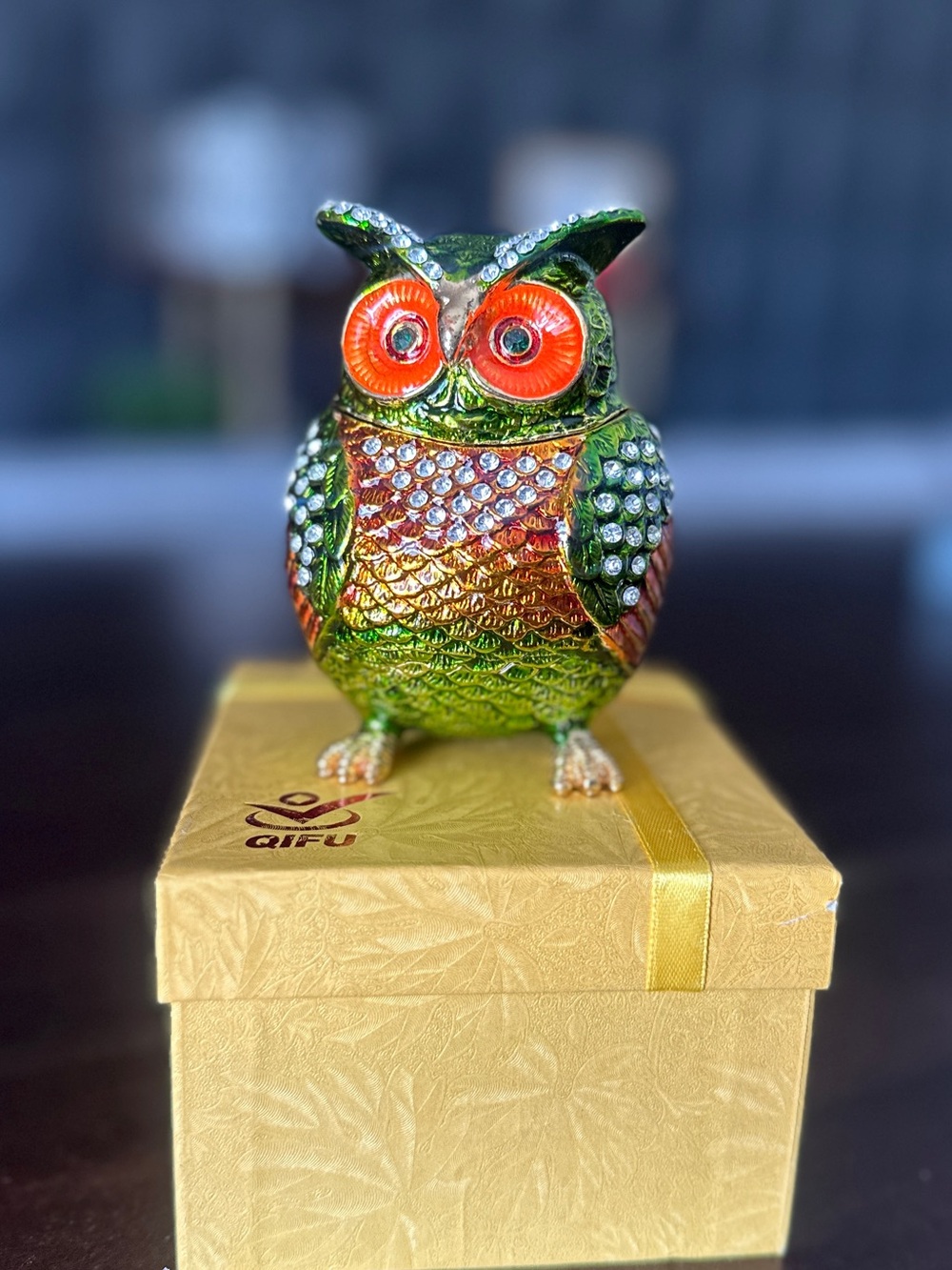 QIFU Jeweled Enamel Owl Hinged Trinket Box w/ Original Box – New